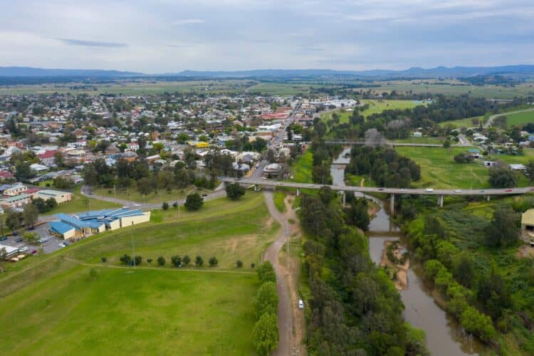 Aerial view of the township of Singleton in the Hunter Valley. Image: Phillip/stock.adobe.com 
