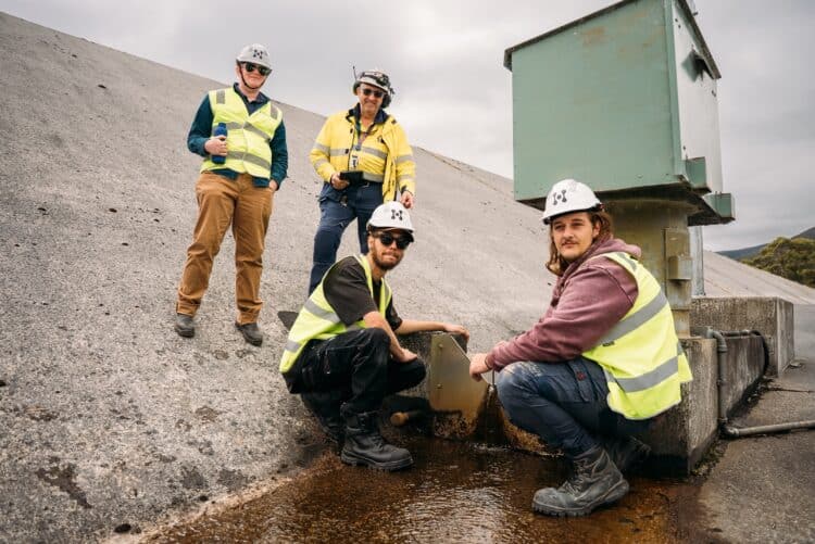 Workskills Youth Program Lead, Ash McCullough; Hydro Tasmania Maintenance Assistant, Brett Brady, and work exposure program participants Martin Bennett and Jayden Honey. Image: Hydro Tasmania